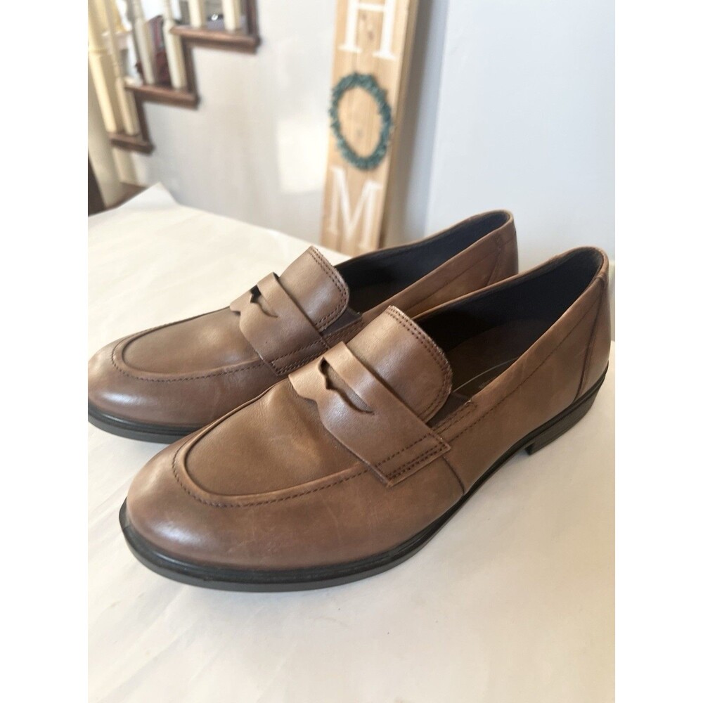 ECCO Shoes Womens 8 EU 39 Brown Leather Incise Penny Loafers Slip On Clean EUC